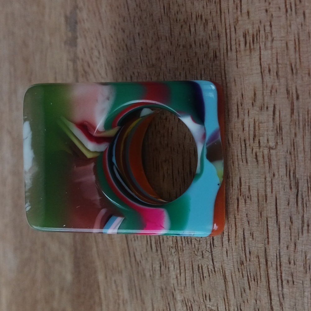 Sobral Pop Art Multicolor Carre Grande Ring Vintage NWOT Signed - Picture 5 of 8